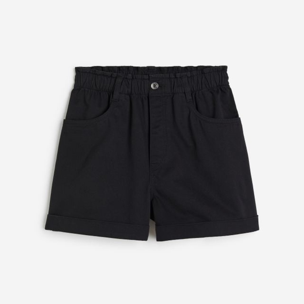 H&M Black High Rise Elastic Paper Bag Waist Shorts size 8